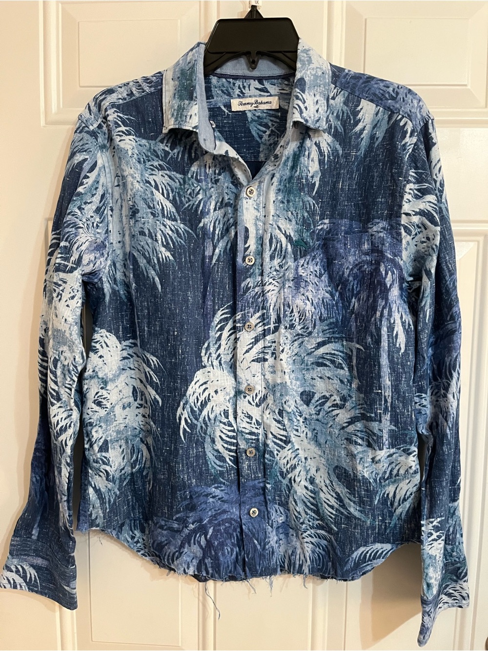 Tommy Bahama IslandZone Linen Shirt Men's S Palm Tree Print Long-Sleeve *NOTE